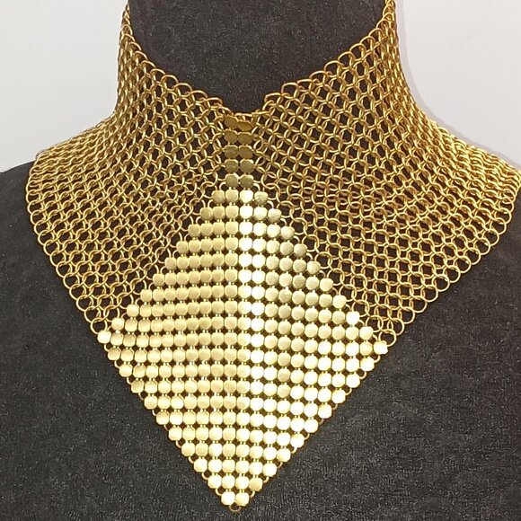 Ferrara Whiting & Davis Jewelry - Ferrara Whiting and Davis Gold Plated High Neck Ring Mesh Necklace